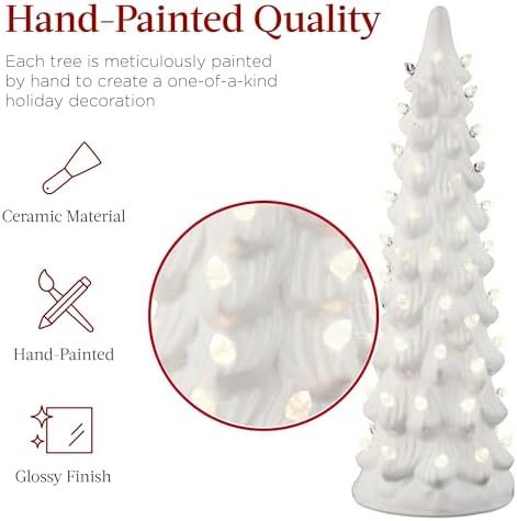 Best Choice Products Set of 3 Ceramic Christmas Trees, Pre-Lit Hand-Painted Tabletop Holiday Decoration w/Warm White Bulbs, LED Lights – White