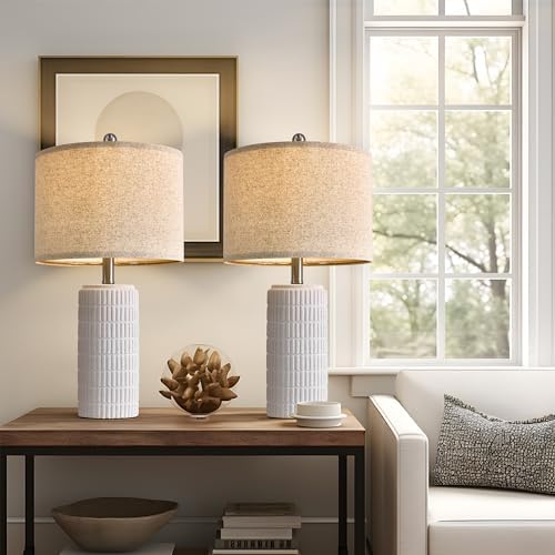 PoKat 23" Table Lamp, Farmhouse Bedside Lamps for Bedroom Set of 2, Ceramic End Table Lamps for Living Room