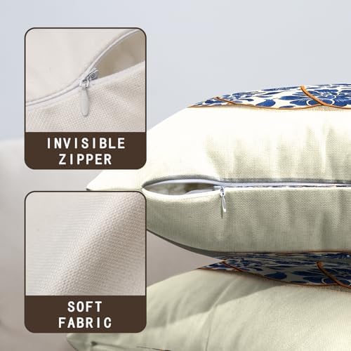 Fall Chinoiserie Pillow Covers 18x18 Set of 2 Blue and White Porcelain Pumpkin Leaf Flowers Autumn Outdoor Throw Pillows Thanksgiving Harvest Pillowcase for Sofa Couch Decor