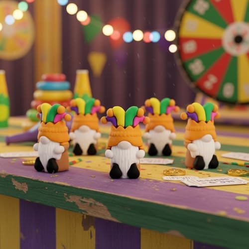 Lunmon 50 Pcs Mini Mardi Gras Gnomes Bulks 1.57 Inch PVC Gnomes Figurine Gifts Mardi Gras Collectible Figurines for Home Tabletop Farmhouse Shelf Decorations