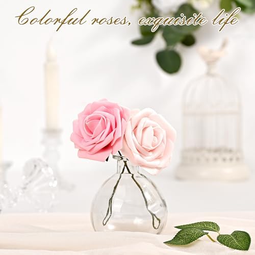 BLEUM CADE 16Pcs Artificial Flowers Fake Foam Roses with Stems for Wedding