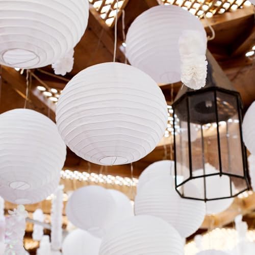 20Pcs White Paper Lanterns for Parties, 4” 6” 8” 10” 12” Chinese Asian Hanging Round Paper Lanterns for Birthday Wedding Halloween Christmas Home Decor Party Decor