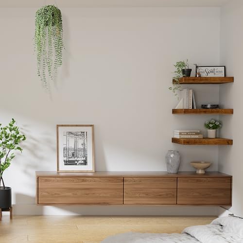 QEEIG 10" Deep Floating Projector Shelves Under TV Shelf (Brown, Set of 3)