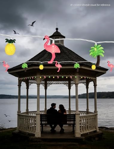 Upgraded 20 LED Tropical String Lights - Pineapple Flamingo Palm Tree Mixed