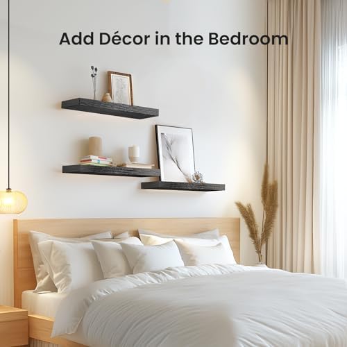 Amada 15.7" Floating Shelves for Wall Decor & Storage, Set of 3, Black