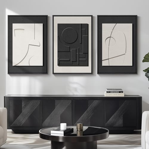Large Framed Black and White Modern 3D Abstract Wall Art for Living Room