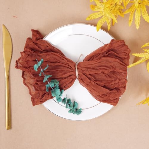 Nydotd 6pcs Cheesecloth Napkins 20 x 20 Inch Boho Dinner Napkins Wrinkled Rustic Linen Table Decorative Cloth Napkins for Wedding Party Baby Shower Family Everyday Use Easter (Russet)