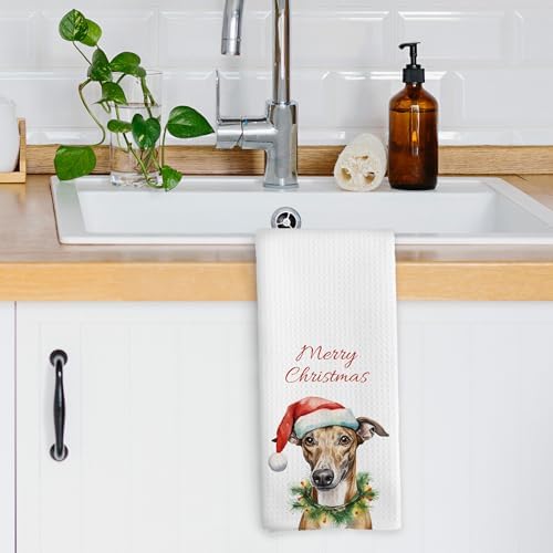 XPH Christmas Greyhound Kitchen Dish Towels, Greyhound Gifts for Women, Dog Mom Lovers Gifts Hand Towels Kitchen Tea Towel Decorations, Christmas Dog Bathroom Decor, 16x24inch