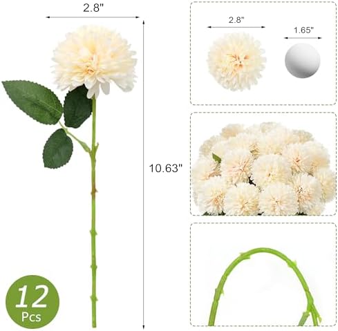 SITUMEIZI 12 Pcs Champagne Artificial Chrysanthemum Flowers, Fake Mums