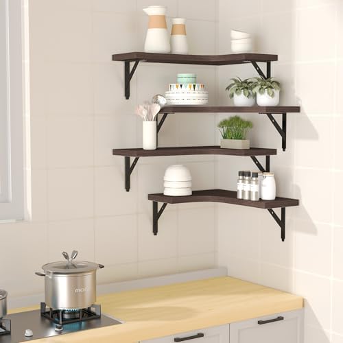 ROMGUAR CRAFT Corner Floating Shelves Wall Mounted Set of 4, Brown