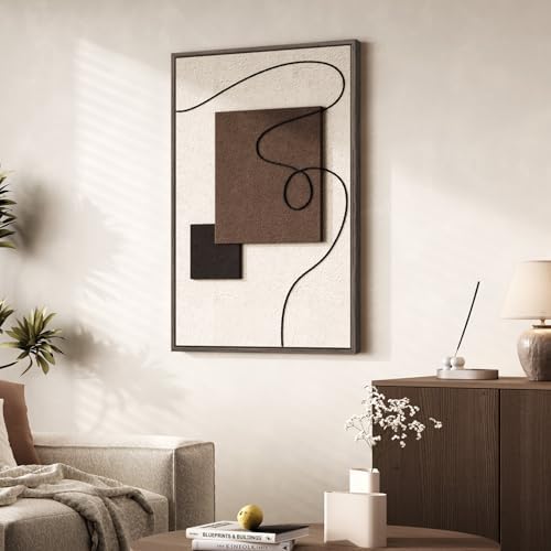 Framed Neutral Abstract Wall Art, 3D Textured Artwork for Walls, 24x36 In