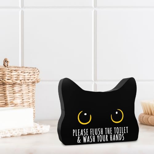 Black Cat Decor Cat Bathroom Decor Please Flush the Toilet Wash Your Hands Funny Bathroom Acrylic Decors Sign Cat for Home Bathrooms Cats Lover Gifts For Women Men Christmas