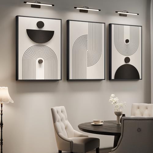 3D Large Framed Black and White Abstract Wall Art for Living Room, 3 Piece