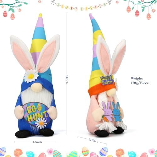 Lovinland Easter Decorations for Home - Spring Bunny Gnomes Decor