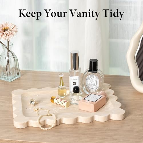Scalloped Marble Tray / Travertine / 11 x 7.9 x 0.7 / Natural