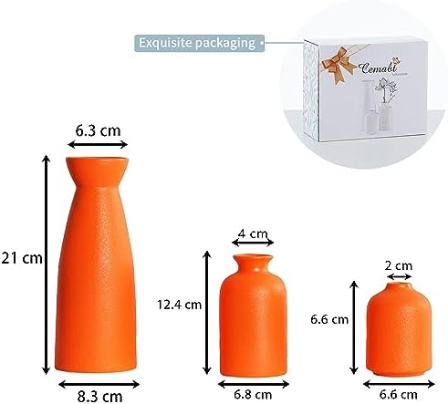 Ceramic Orange Vases Small Flower Vases for Decor / 3set-orange / Set of 3