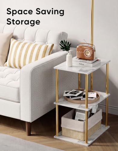 PARTPHONER Floor Lamp with Table, Night Stand with Lamp, Narrow Side Table with 3CCT LED Bulb, Small Coffee Table