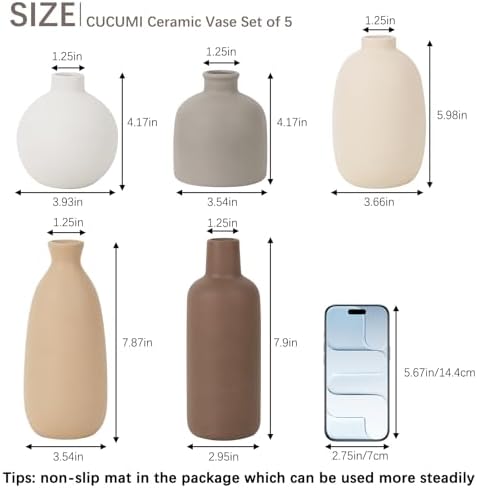 Modern Ceramic Vase / Soft Tones / Set of 5
