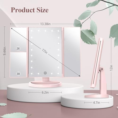 HUONUL 2X/3X/10X Magnifying Vanity Mirror with Light, Trifold Makeup Mirror