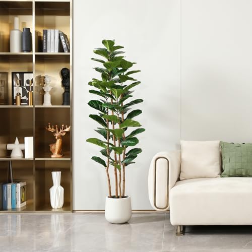 6FT Artificial Fiddle Leaf Fig Tree with White Planter for Home Decor