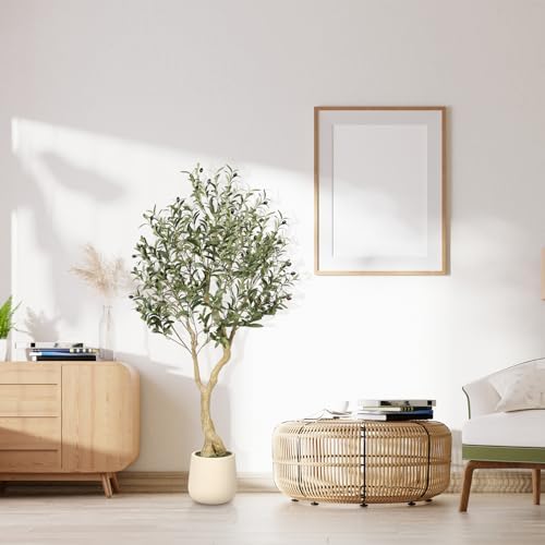 Realead 5ft Olive Trees Artificial Indoor with White Tall Exquisite Planter