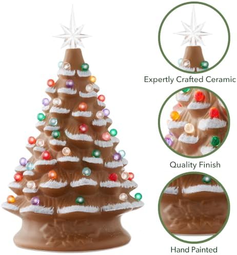 Casafield Hand Painted Ceramic Christmas Tree, Gingerbread 15-Inch Pre-Lit Tree with 128 Multi Color Lights, 2 Star Toppers