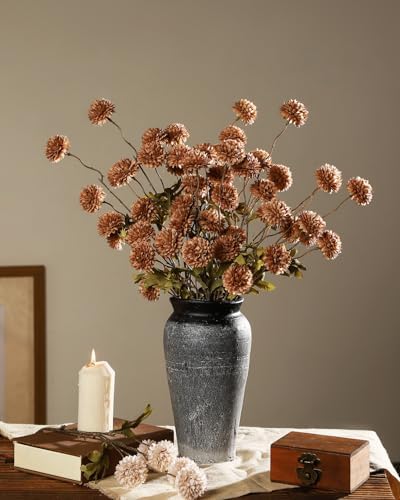 6pcs Artificial Flowers Faux Silk Pompon Mum,Small Mini Chrysanthemum Ball