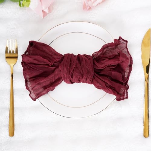 Nydotd 6pcs Gauze Cheesecloth Napkins 20 x 20 Inch Boho Dinner Napkins Wrinkled Rustic Linen Table Decorative Cloth Napkins for Wedding Party Baby Shower Family Everyday Use Easter (Burgundy Red)