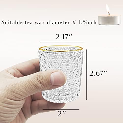 SHMILMH Clear Votive Candle Holders, Glass Tealight Candle Holders Bulk with Rim for Wedding Table Centerpiece Birthday Party Thanksgiving Decor, Set of 12
