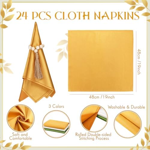 LemonRoad 36 Pcs Napkin Rings Set 12 Wood Bead Napkin Rings, 24 Cloth Napkins Boho Farmhouse Table Decorations Dinnerware Sets, Banquet, Wedding, Holiday Dinner Party