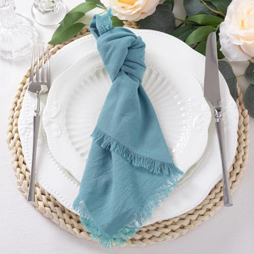 DeZerlor Teal Green Summer Cotton Linen Washable Cloth Napkins Set of 12