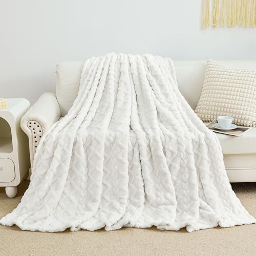 Aganear Fleece Throw Blanket for Bed Couch 90"x108" White