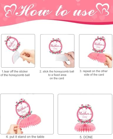Mothers Day Table Decorations - Happy Mothers Day Centerpieces for Tables, 9Pcs Pink Super Mom Theme Honycomb Centerpieces, 3D Flowers and Heart Table Toppers, for Mother‘s Party Supplies