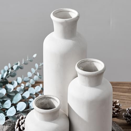 Ceramic Vase / Rustic Pottery Vase for Your / Antique-white / Set of 3