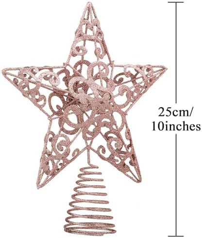 Aneco 10 Inches Christmas Treetop Star Metal Glittered Christmas Tree Topper Xmas Tree Decoration Topper for Christmas Holiday Home Office School Mall Decor, Rose Gold
