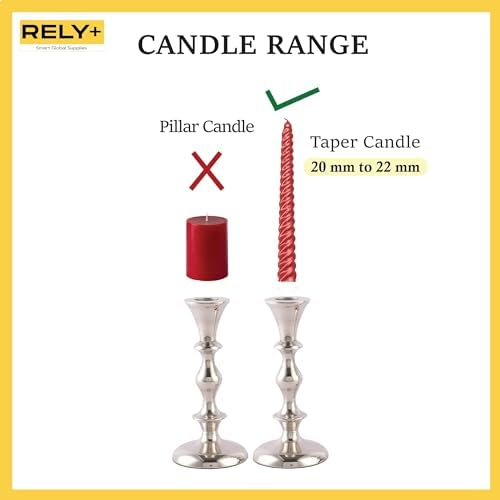 Rely+ Silver Candle Holders Set of 2 Decorative Centerpiece Table Candlesticks Holders for Taper Candles Home Decor Easter Candle Holders for Dinner Party Wedding Decorations