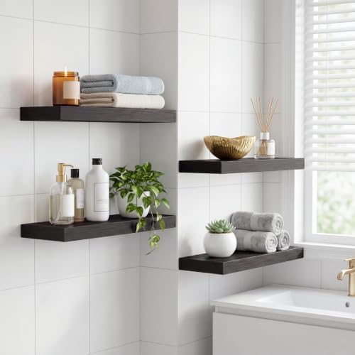 Fixwal Floating Shelves for Wall Decor (Black, Set of 4, 15.7 Inch)