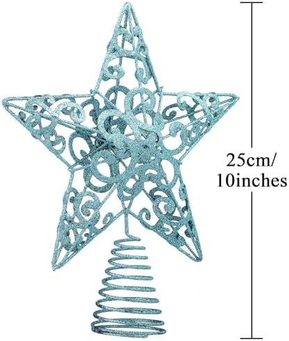 Aneco 10 Inches Christmas Treetop Star Metal Glittered Christmas Tree Topper Xmas Tree Decoration Topper for Christmas Holiday Home Office School Mall Decor, Blue