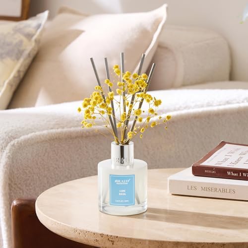 Airkeep Reed Diffuser Set,3.38 fl oz (100 ml) - Lime Basil Oil Diffusers with 8 Reed Sticks, Home Fragrance Reed