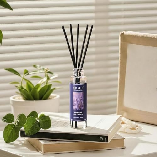 Airkeep Reed Diffuser Set,1.69 fl oz (50 ml) - Lavender Eucalyptus Oil Diffusers with 8 Reed Sticks,Home Fragrance Reed