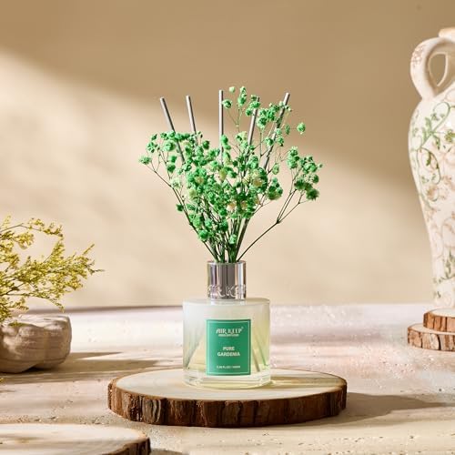 Airkeep Reed Diffuser Set,3.38 fl oz (100 ml) - Pure Gardenia Oil Diffusers with 8 Reed Sticks, Home Fragrance Reed