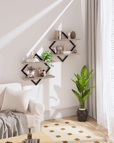 CHOEZON Floating Shelves for Wall, Set of 2 Wall Mounted Shelves, 2-Tier Hanging Shelves, for Living Room, Bedroom