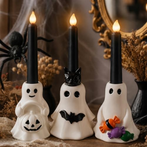 Havawish 3 Pcs Halloween Ghost Candlestick Holder Cute Ghost Candle Holder