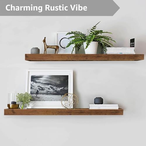 QEEIG Long Floating Shelves for Wall (Brown, Set of 2, 39.4")