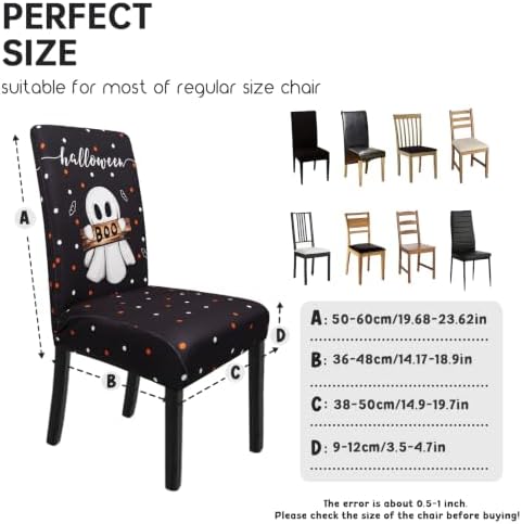 Halloween Chair Covers Set of 6 Cute Blcak Cat Ghost Parson Chair Slipcover