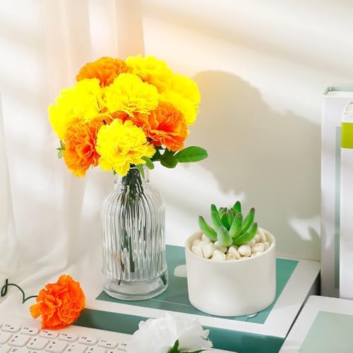 Waydress 20 Pcs Artificial Marigold Flowers Halloween,Gold and Orange