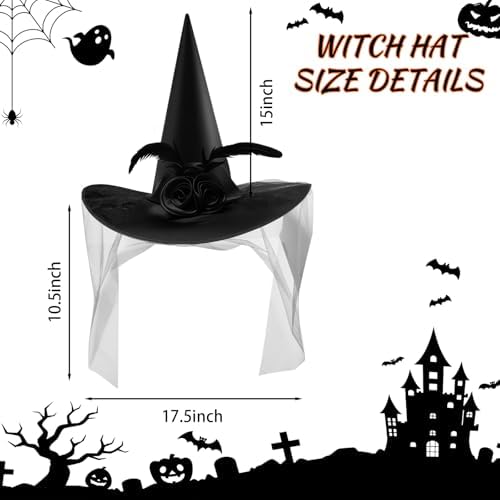 JUSTOTRY Halloween Witch Hat - Halloween Costume Witches Hats for Women attached
