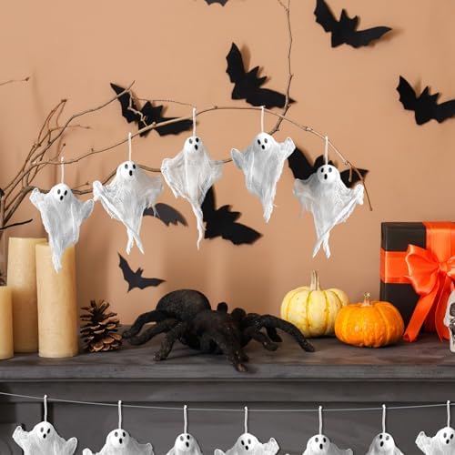 Meanplan 12 Pcs Halloween Ghost Hanging Ornaments, Small 3.2" Mesh Cloth