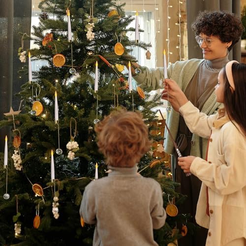 Leejec 10-Pack Christmas Tree Candles, Wand Remote, Crystal Ball Hooks