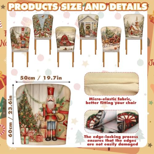 Moukeren 6 Pcs Christmas Chair Cover Set Stretch Dining Chair Back Covers Christmas Nutcracker Red Truck Slipcovers Farmhouse Removable Elastic Seat Protector for Xmas Party Dining Home Kitchen Decor